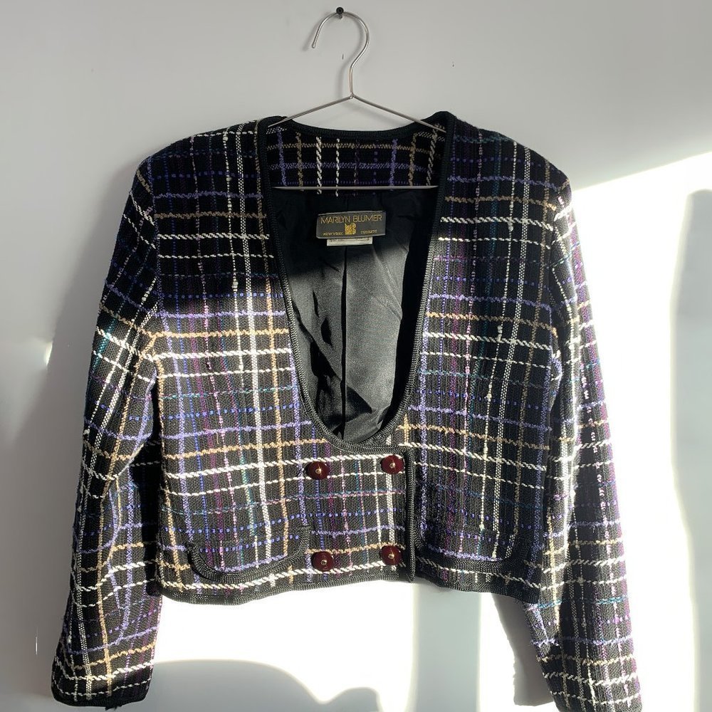 [SOLD] VINTAGE Cropped Textured Tweed Blazer Low Cut Double Breasted size 8 or …